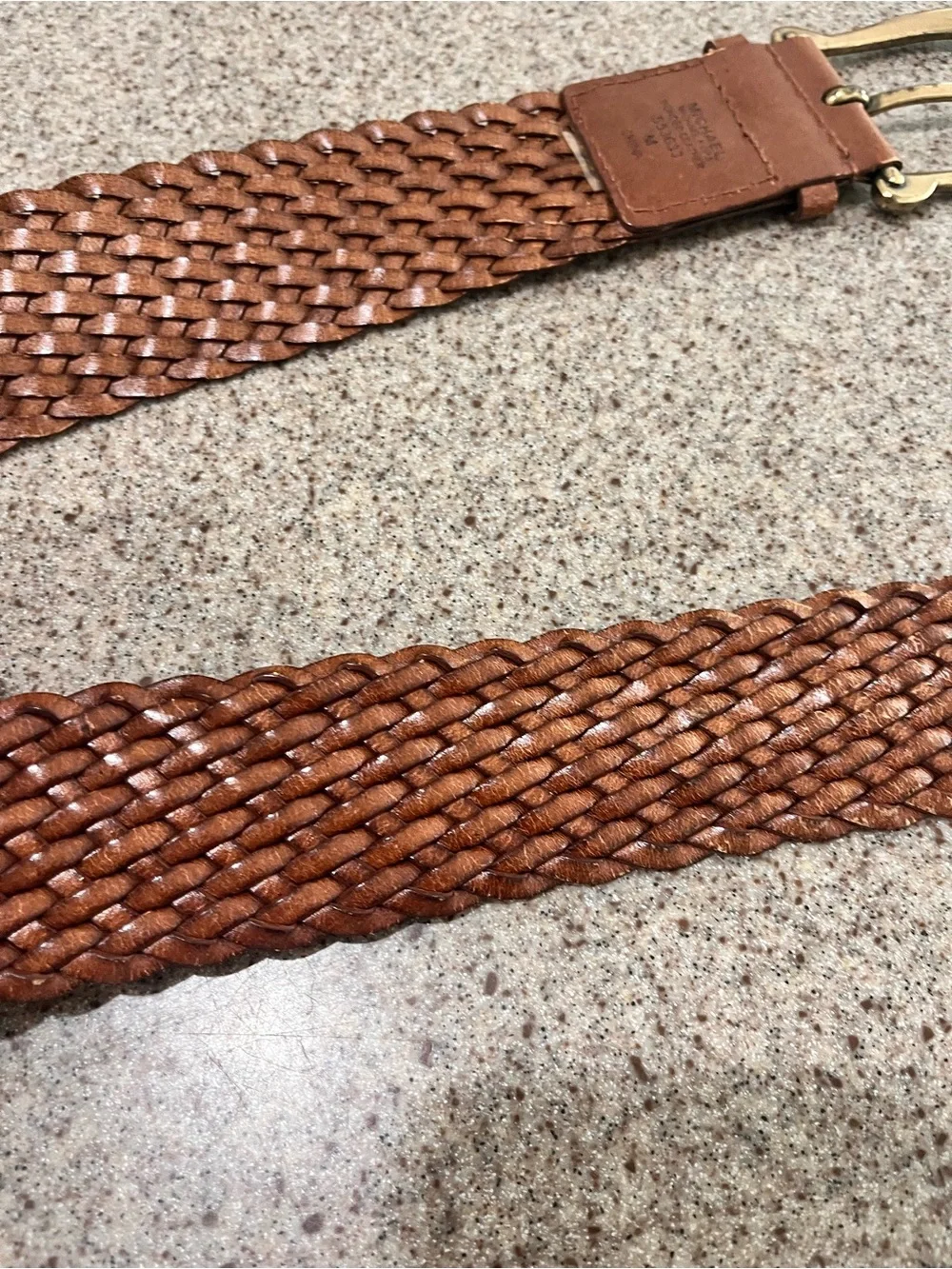 Michael Kors Wide Brown Bonded Leather Belt Brass Buckle Women’s Medium *Flaw